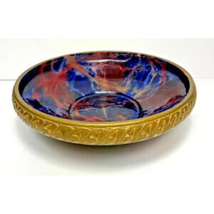 Vtg Oroflamme Pottery Bowl Marble Swirl Space Atomic Gold Leaf Edge Oriflamme?